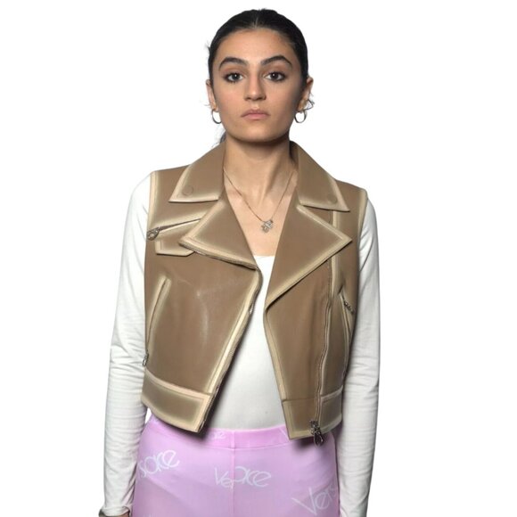 NWT Womens Versace Lamb Leather Moto Vest Camel Rosa Size 42 FW 2016